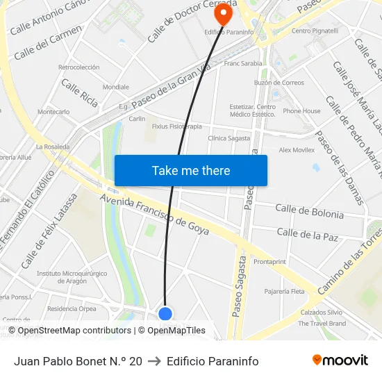 Juan Pablo Bonet N.º 20 to Edificio Paraninfo map