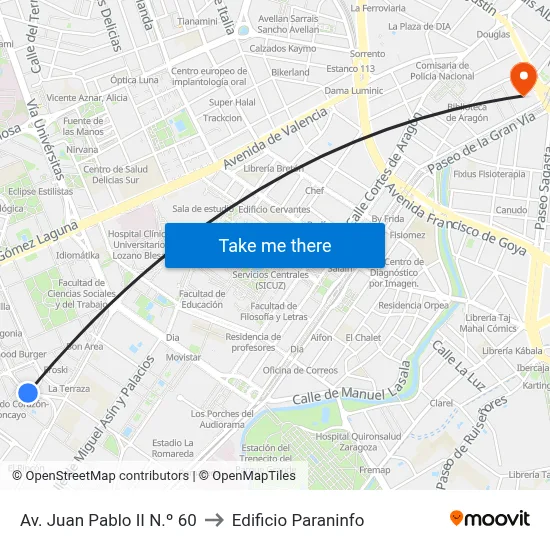 Av. Juan Pablo II N.º 60 to Edificio Paraninfo map