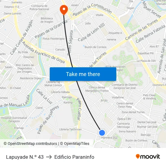 Lapuyade N.º 43 to Edificio Paraninfo map