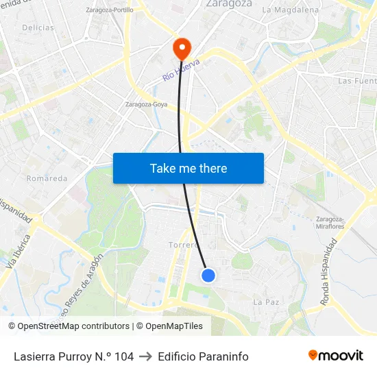 Lasierra Purroy N.º 104 to Edificio Paraninfo map