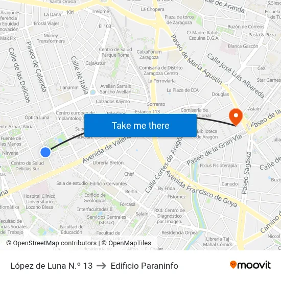López de Luna N.º 13 to Edificio Paraninfo map