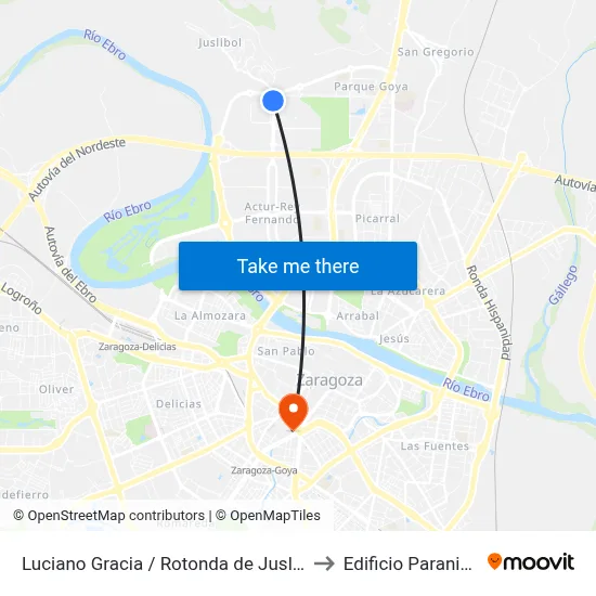 Luciano Gracia / Rotonda de Juslibol to Edificio Paraninfo map