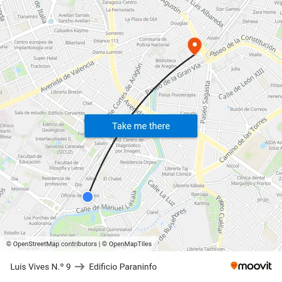Luis Vives N.º 9 to Edificio Paraninfo map