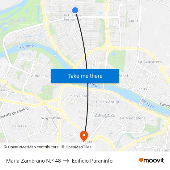 María Zambrano N.º 48 to Edificio Paraninfo map