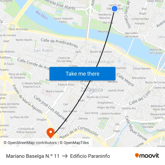 Mariano Baselga N.º 11 to Edificio Paraninfo map