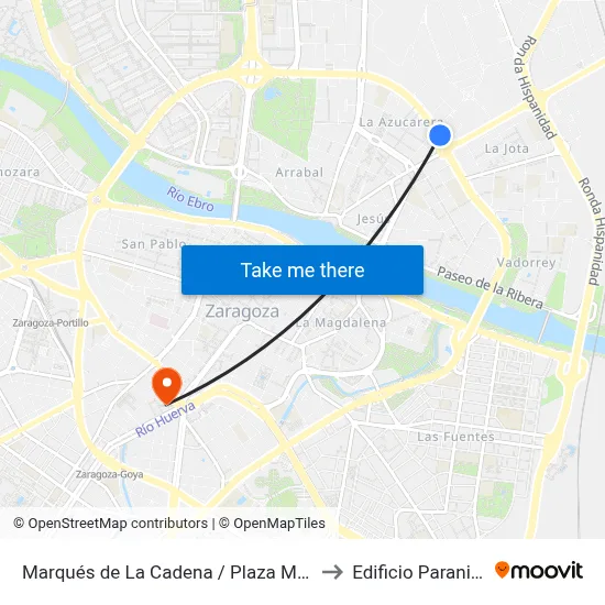 Marqués de La Cadena / Plaza Mozart to Edificio Paraninfo map