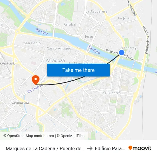 Marqués de La Cadena / Puente de La Unión to Edificio Paraninfo map