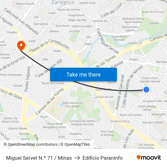 Miguel Servet N.º 71 / Minas to Edificio Paraninfo map