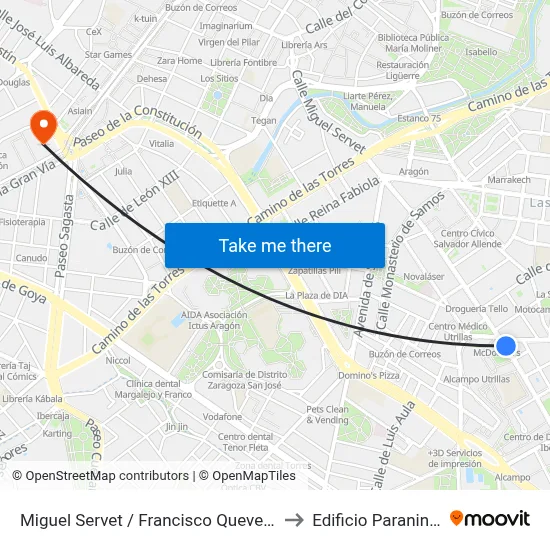 Miguel Servet / Francisco Quevedo to Edificio Paraninfo map