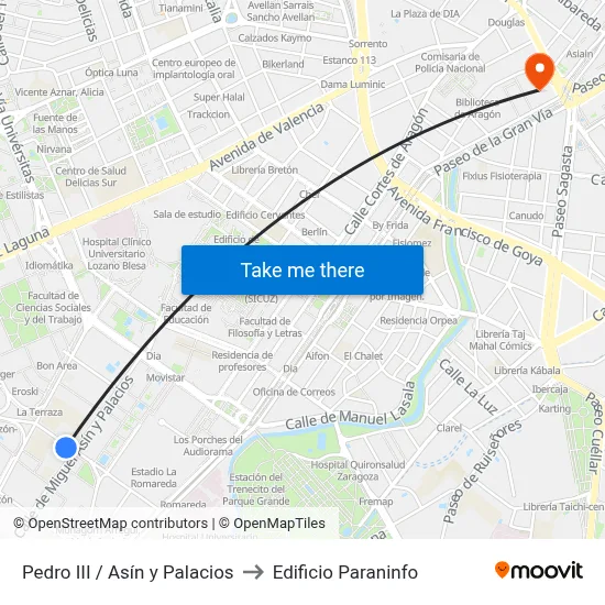 Pedro III / Asín y Palacios to Edificio Paraninfo map