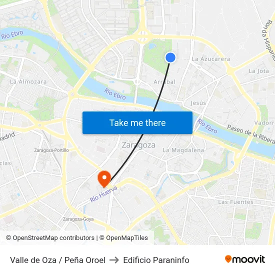 Valle de Oza / Peña Oroel to Edificio Paraninfo map