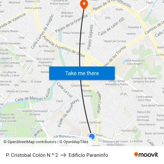 P. Cristobal Colón N.º 2 to Edificio Paraninfo map