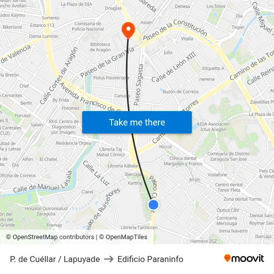 P. de Cuéllar / Lapuyade to Edificio Paraninfo map