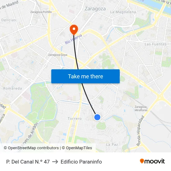 P. Del Canal N.º 47 to Edificio Paraninfo map