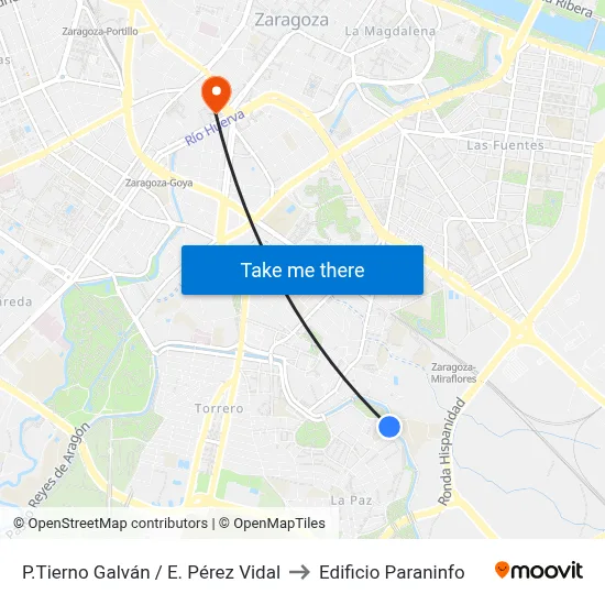 P.Tierno Galván / E. Pérez Vidal to Edificio Paraninfo map