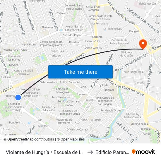 Violante de Hungría / Escuela de Idiomas to Edificio Paraninfo map