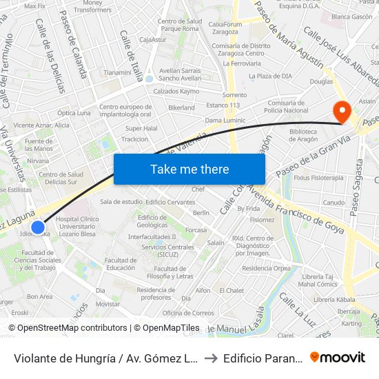 Violante de Hungría / Av. Gómez Laguna to Edificio Paraninfo map