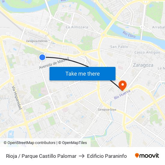 Rioja / Parque Castillo Palomar to Edificio Paraninfo map