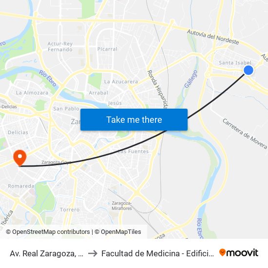 Av. Real Zaragoza, 65 to Facultad de Medicina - Edificio B map
