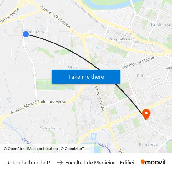 Rotonda Ibón de Plan to Facultad de Medicina - Edificio B map