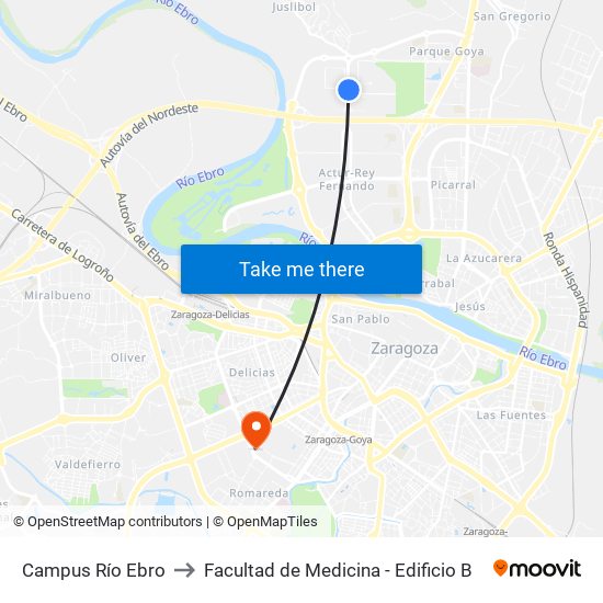 Campus Río Ebro to Facultad de Medicina - Edificio B map