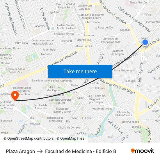 Plaza Aragón to Facultad de Medicina - Edificio B map
