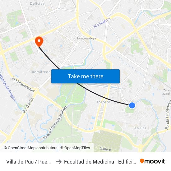Villa de Pau / Puente to Facultad de Medicina - Edificio B map