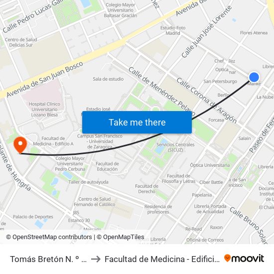 Tomás Bretón N. º 12 to Facultad de Medicina - Edificio B map
