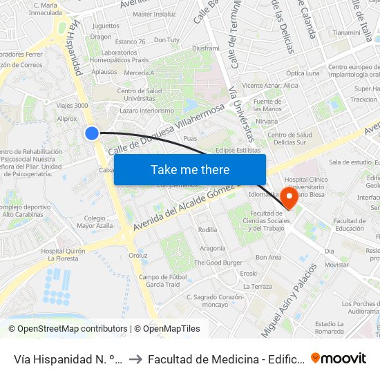 Vía Hispanidad N. º 73 to Facultad de Medicina - Edificio B map