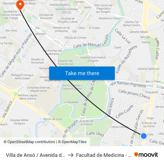 Villa de Ansó / Avenida de América to Facultad de Medicina - Edificio B map