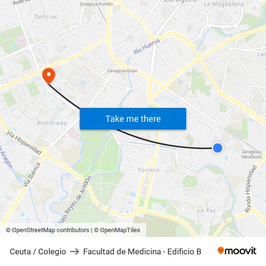 Ceuta / Colegio to Facultad de Medicina - Edificio B map