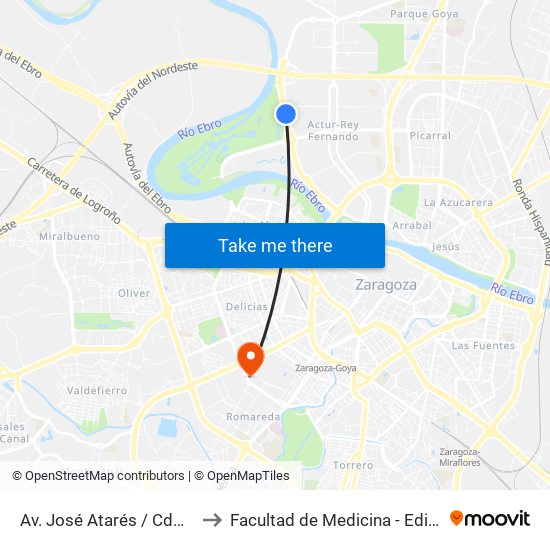 Av. José Atarés / Cdm Sxxi to Facultad de Medicina - Edificio B map