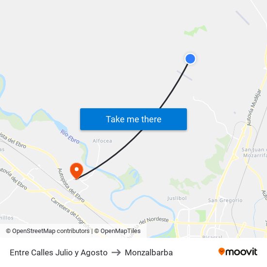 Entre Calles Julio y Agosto to Monzalbarba map