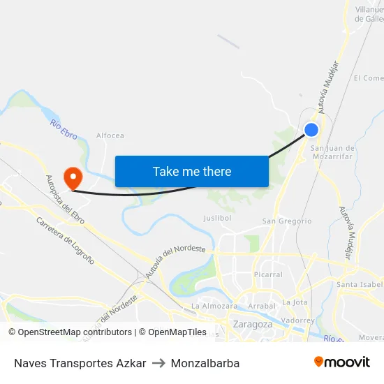 Naves Transportes Azkar to Monzalbarba map