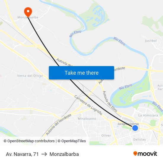 Av. Navarra, 71 to Monzalbarba map