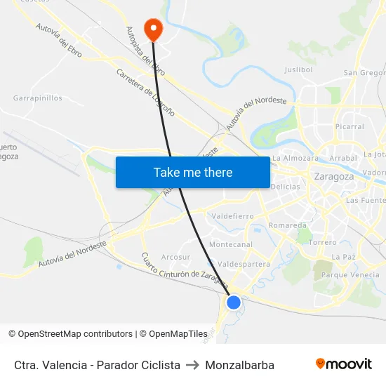 Ctra. Valencia - Parador Ciclista to Monzalbarba map