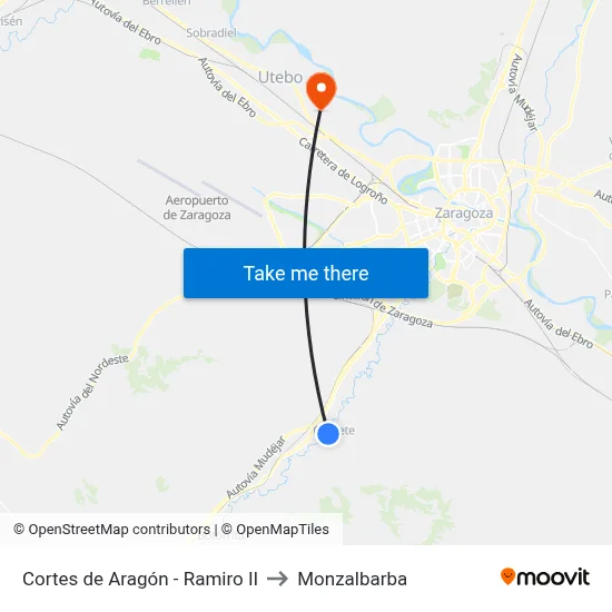 Cortes de Aragón - Ramiro II to Monzalbarba map