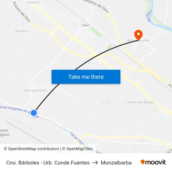 Cno. Bárboles - Urb. Conde Fuentes to Monzalbarba map