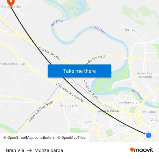 Gran Vía to Monzalbarba map