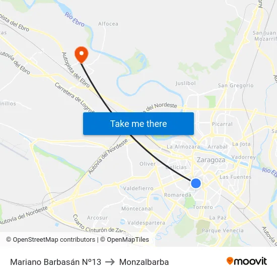 Mariano Barbasán Nº13 to Monzalbarba map