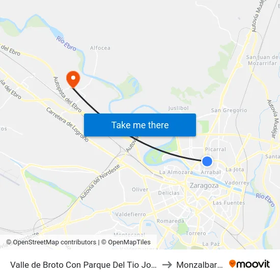 Valle de Broto Con Parque Del Tio Jorge to Monzalbarba map