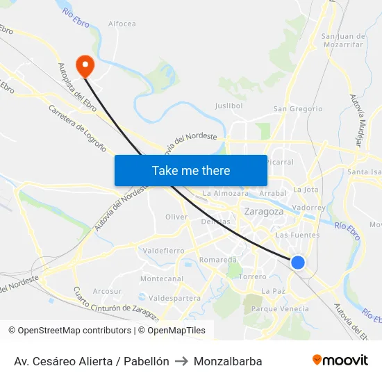 Av. Cesáreo Alierta / Pabellón to Monzalbarba map