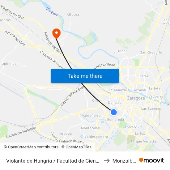 Violante de Hungría / Facultad de Ciencias Sociales to Monzalbarba map