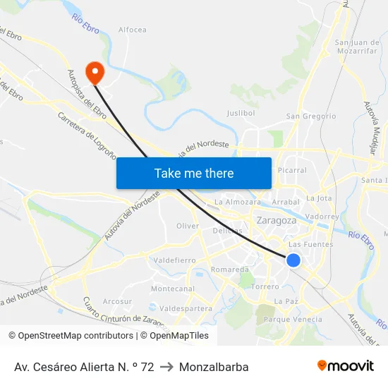 Av. Cesáreo Alierta N. º 72 to Monzalbarba map