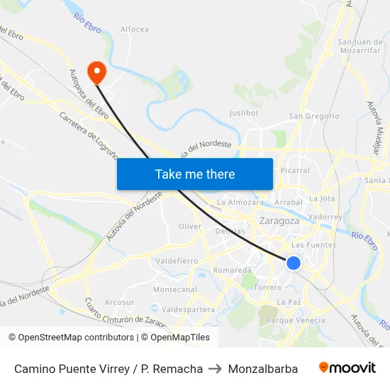 Camino Puente Virrey / P. Remacha to Monzalbarba map