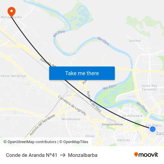 Conde de Aranda Nº41 to Monzalbarba map