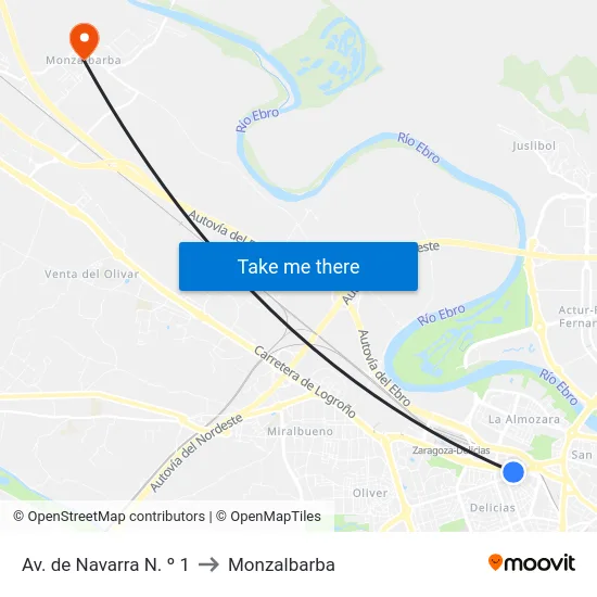 Av. de Navarra N. º 1 to Monzalbarba map
