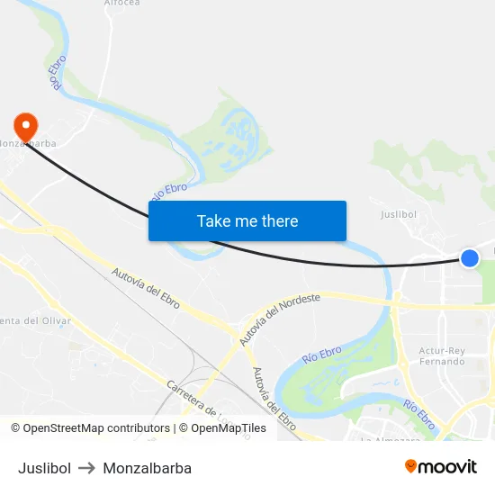 Juslibol to Monzalbarba map