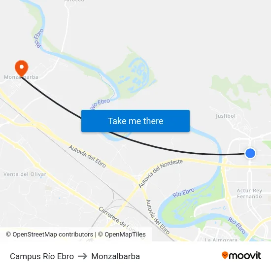 Campus Río Ebro to Monzalbarba map