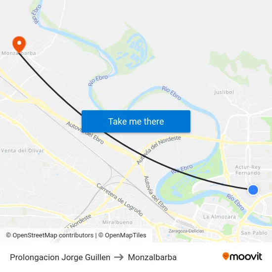 Prolongacion Jorge Guillen to Monzalbarba map